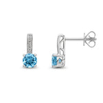 9ct White Gold Round Natural Swiss Blue Topaz & Diamond Drop Earrings — 5mm