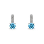 9ct White Gold Round Natural Swiss Blue Topaz & Diamond Drop Earrings — 5mm