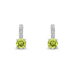 9ct White Gold Round Natural Peridot & Diamond Drop Earrings — 5mm
