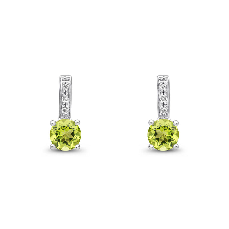 9ct White Gold Round Natural Peridot & Diamond Drop Earrings — 5mm