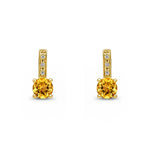 9ct Yellow Gold Round Natural Citrine & Diamond Drop Earrings — 5mm
