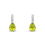 9ct White Gold Pear Shaped Natural Peridot & Diamond Drop Earrings — 7x5mm