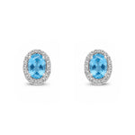 9ct White Gold Oval Natural Swiss Blue Topaz & Diamond Cluster Stud Earrings — 7x5mm