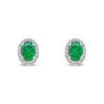 9ct White Gold Oval Natural Emerald & Diamond Cluster Stud Earrings — 7x5mm