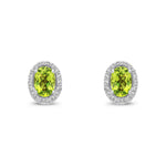 9ct White Gold Oval Natural Peridot & Diamond Cluster Stud Earrings — 7x5mm