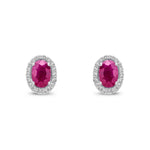 9ct White Gold Oval Natural Ruby & Diamond Cluster Stud Earrings — 7x5mm