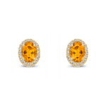 9ct Yellow Gold Oval Natural Citrine & Diamond Cluster Stud Earrings — 7x5mm