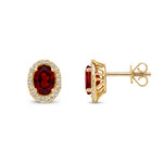 9ct Yellow Gold Oval Natural Garnet & Diamond Cluster Stud Earrings — 7x5mm