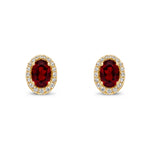 9ct Yellow Gold Oval Natural Garnet & Diamond Cluster Stud Earrings — 7x5mm