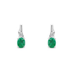 9ct White Gold Oval Natural Emerald & Diamond Drop Earrings — 4x3mm