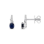 9ct White Gold Oval Natural Sapphire & Diamond Drop Earrings — 4x3mm