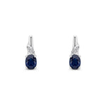 9ct White Gold Oval Natural Sapphire & Diamond Drop Earrings — 4x3mm