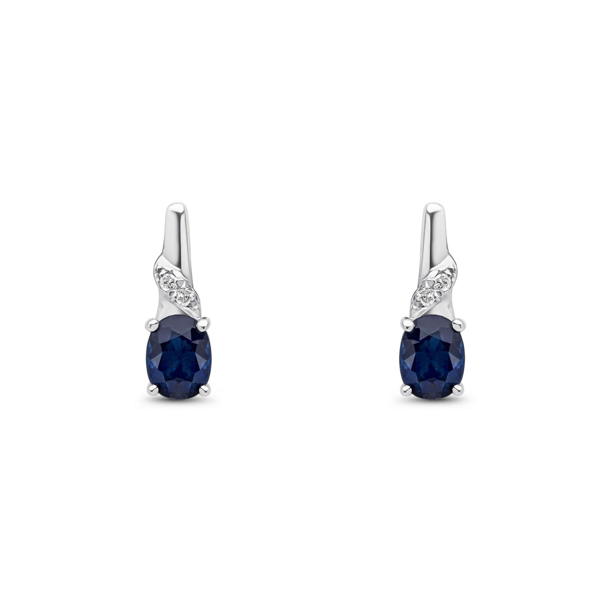 9ct White Gold Oval Natural Sapphire & Diamond Drop Earrings — 4x3mm