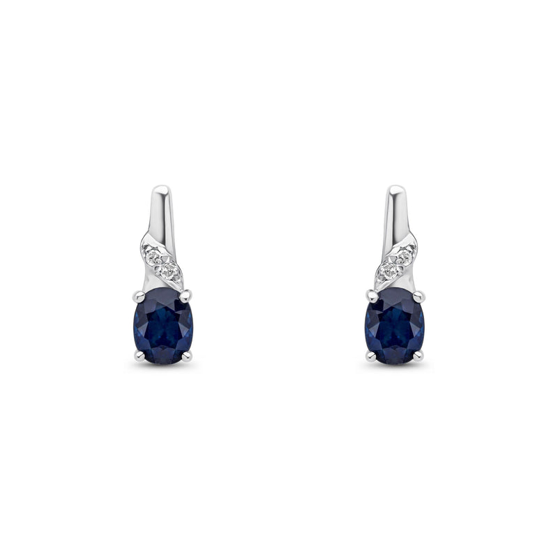 9ct White Gold Oval Natural Sapphire & Diamond Drop Earrings — 4x3mm