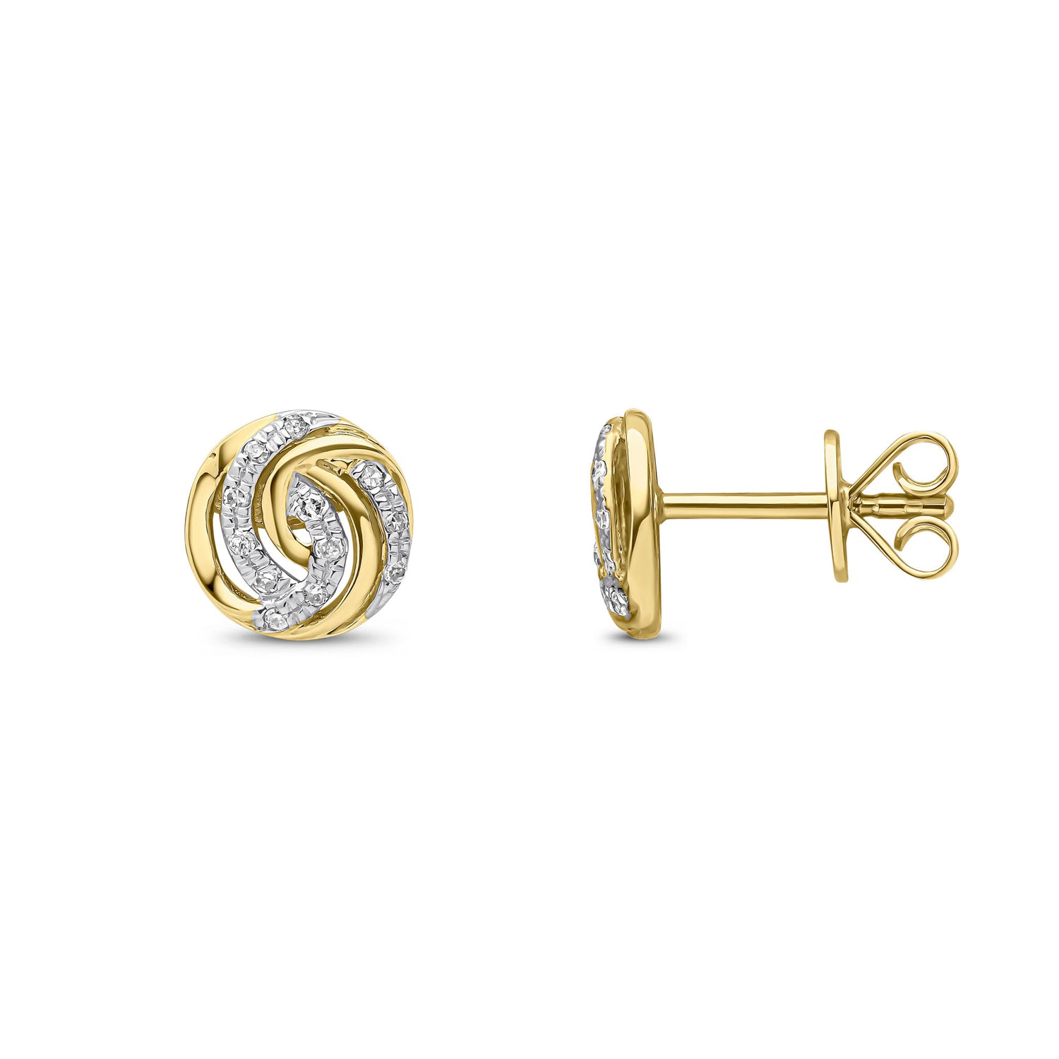 9ct Yellow Gold Round Natural Diamond Swirl Circle Stud Earrings