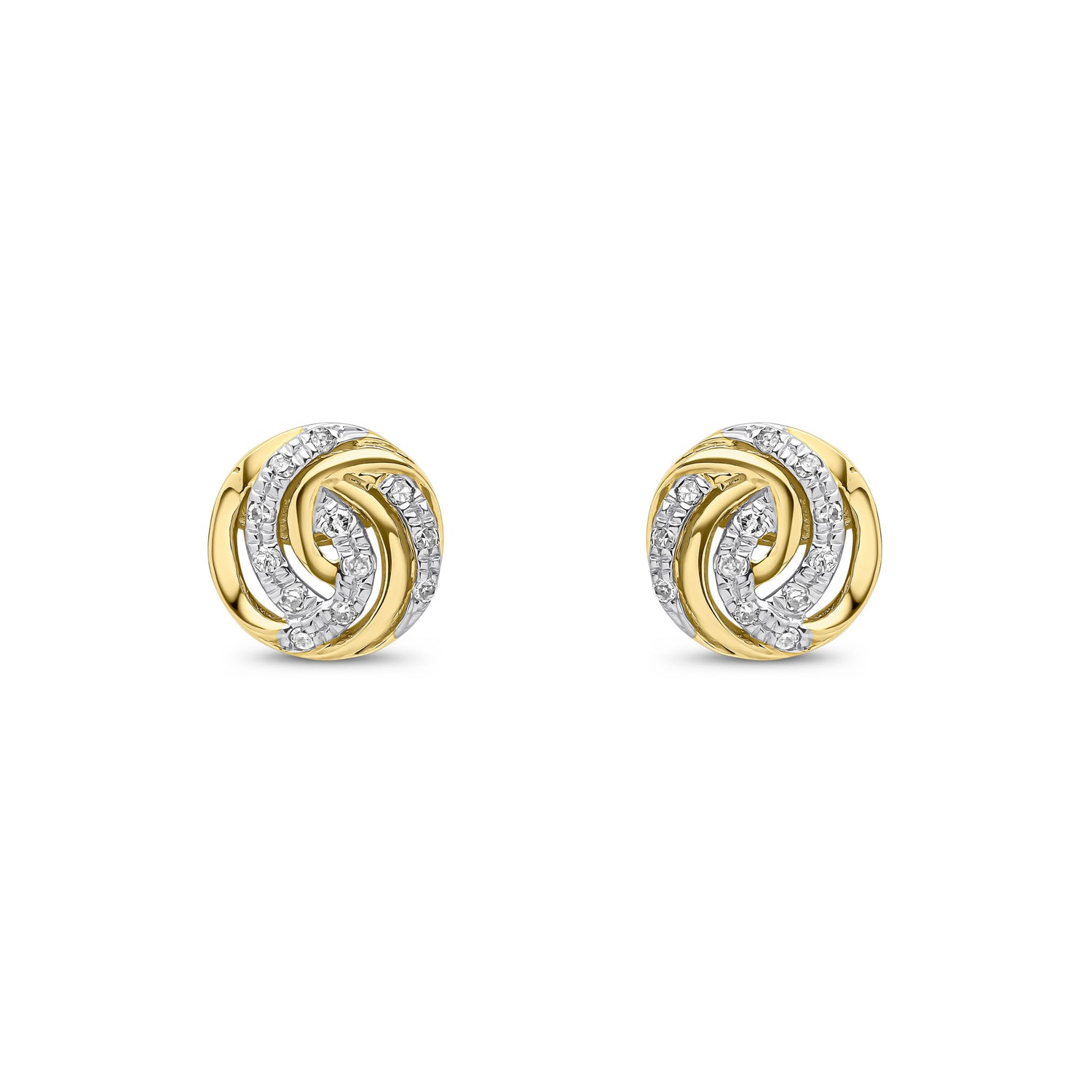 9ct Yellow Gold Round Natural Diamond Swirl Circle Stud Earrings