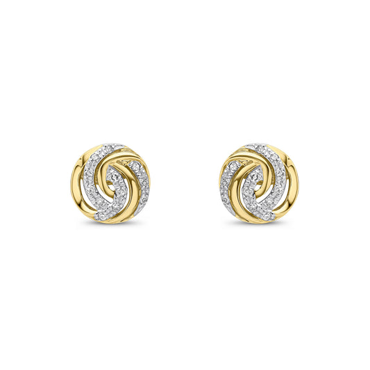 9ct Yellow Gold Round Natural Diamond Swirl Circle Stud Earrings