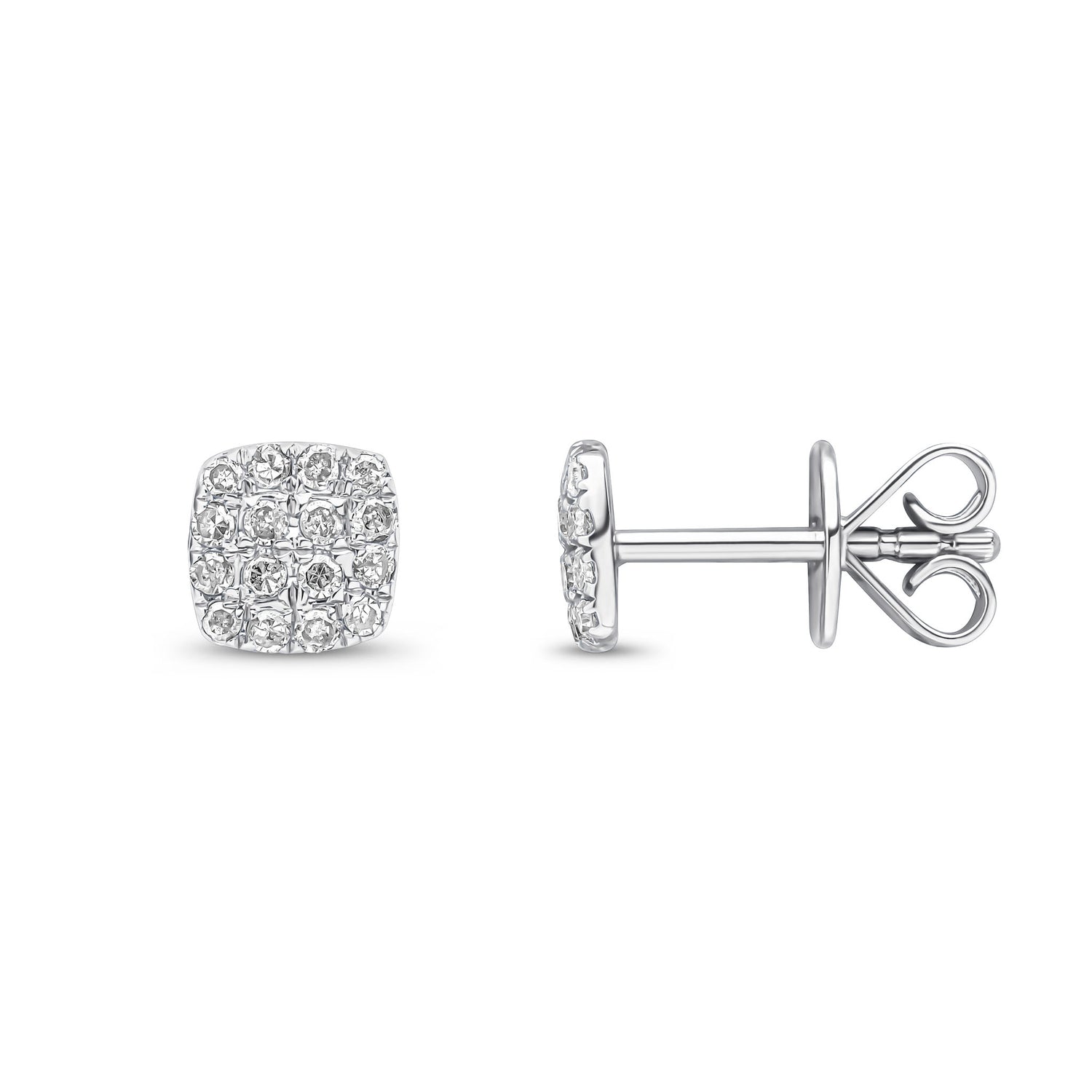 9ct White Gold Round Natural Diamond Square Cluster Stud Earrings