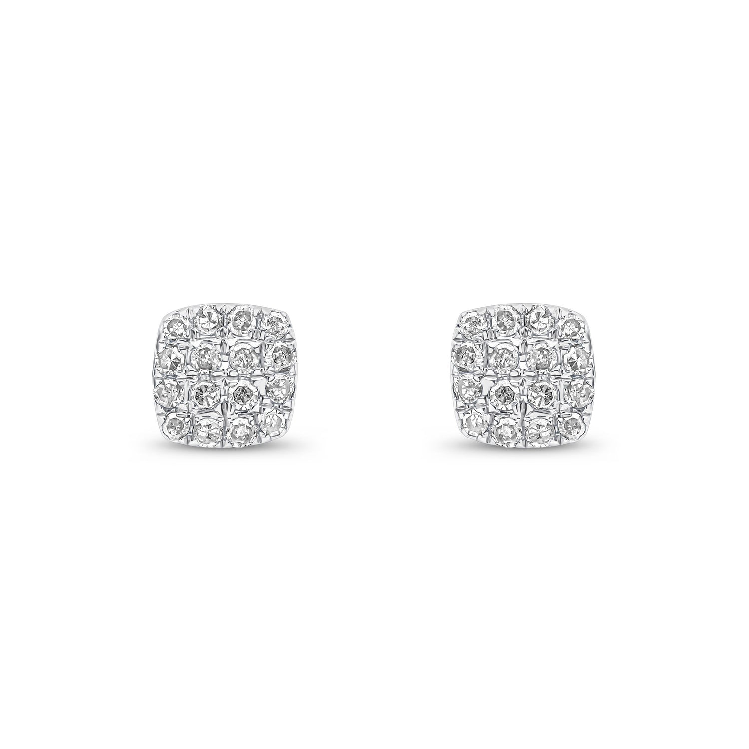 9ct White Gold Round Natural Diamond Square Cluster Stud Earrings