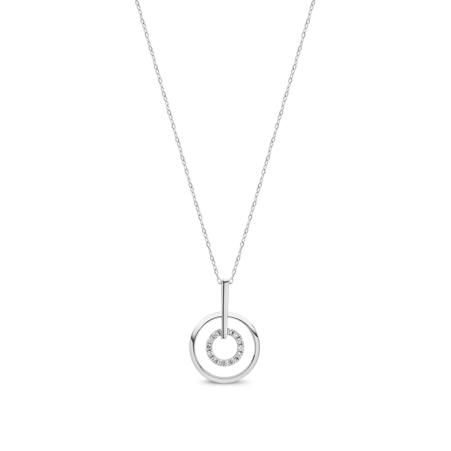 9ct White Gold Round Natural Diamond Open Circle Pendant