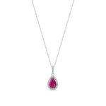 9ct White Gold Pear Natural Ruby & Diamond Halo Pendant — 7x5mm