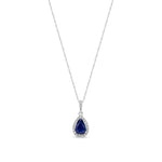 9ct White Gold Pear Natural Sapphire & Diamond Halo Pendant — 7x5mm