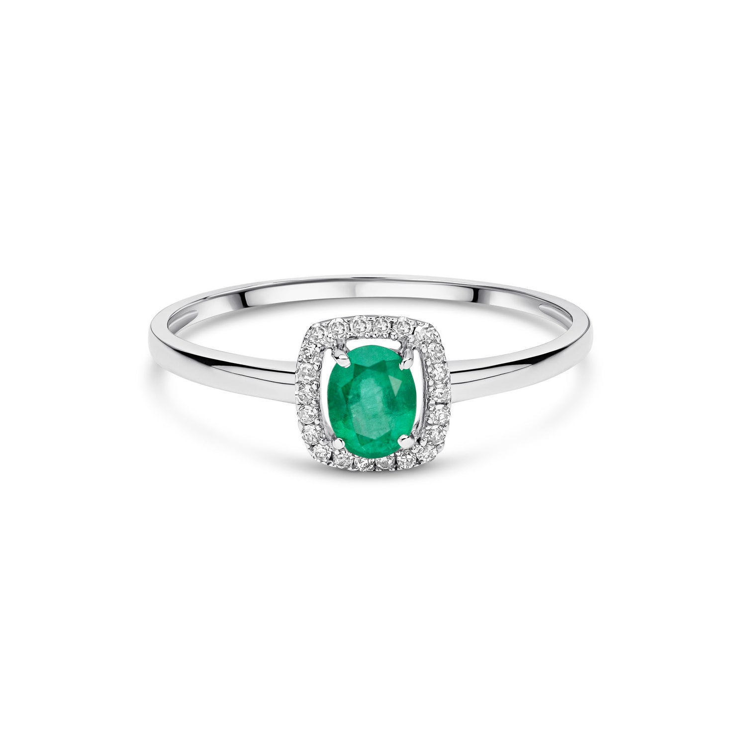 9ct White Gold Oval Natural Emerald and Round Diamond Cluster Ring — 5x4mm