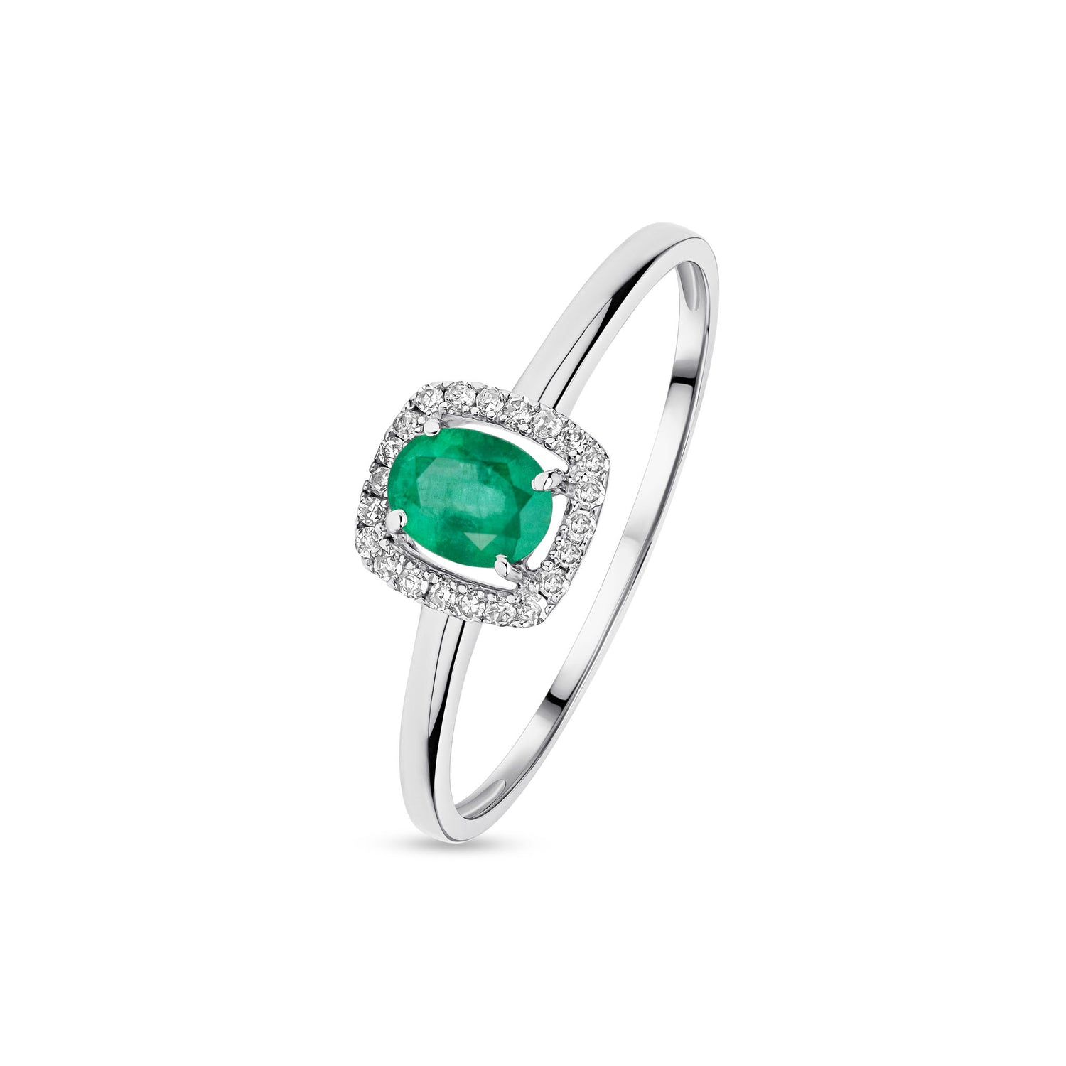 9ct White Gold Oval Natural Emerald and Round Diamond Cluster Ring — 5x4mm
