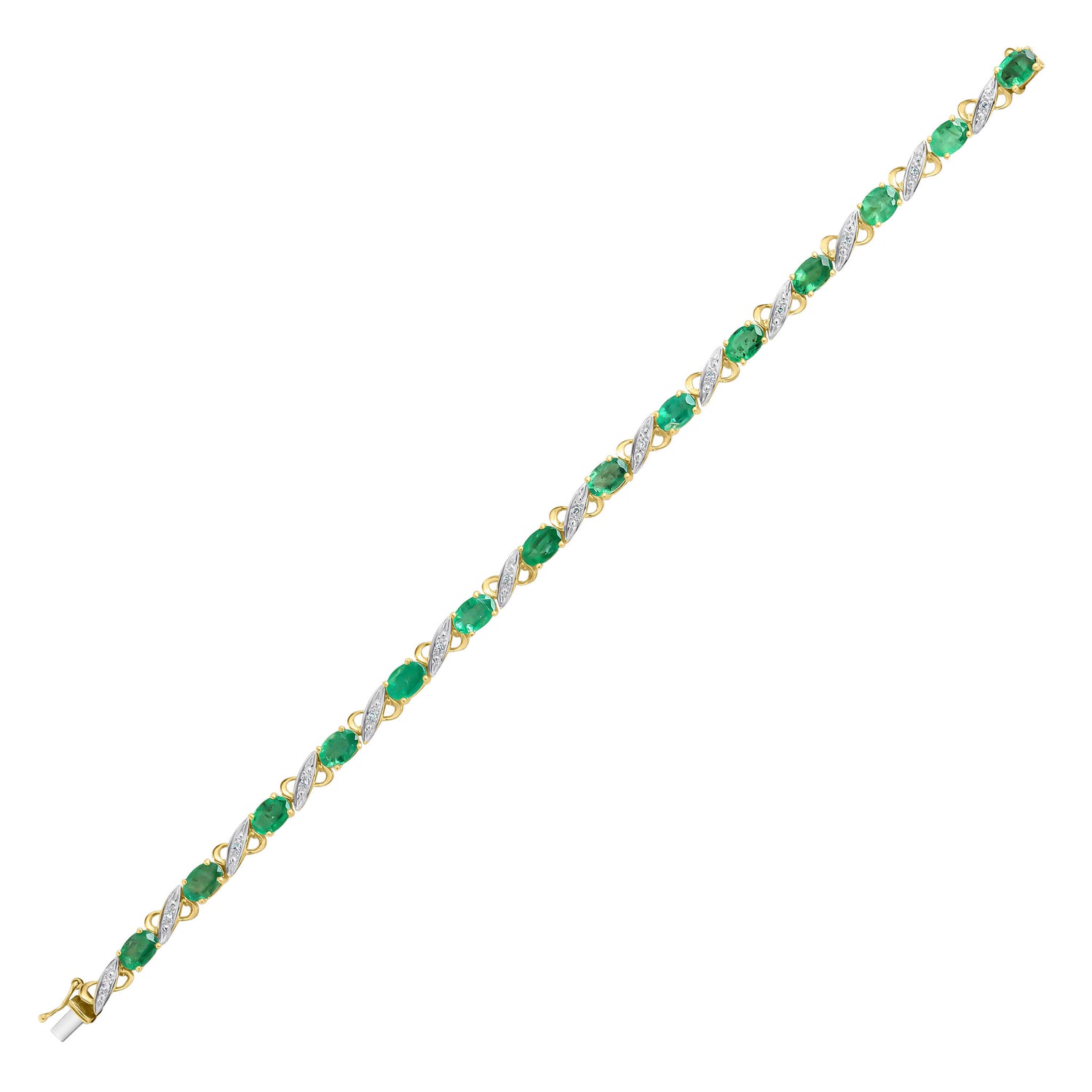 9ct Yellow Gold Oval Natural Emerald and Diamond Link Bracelet