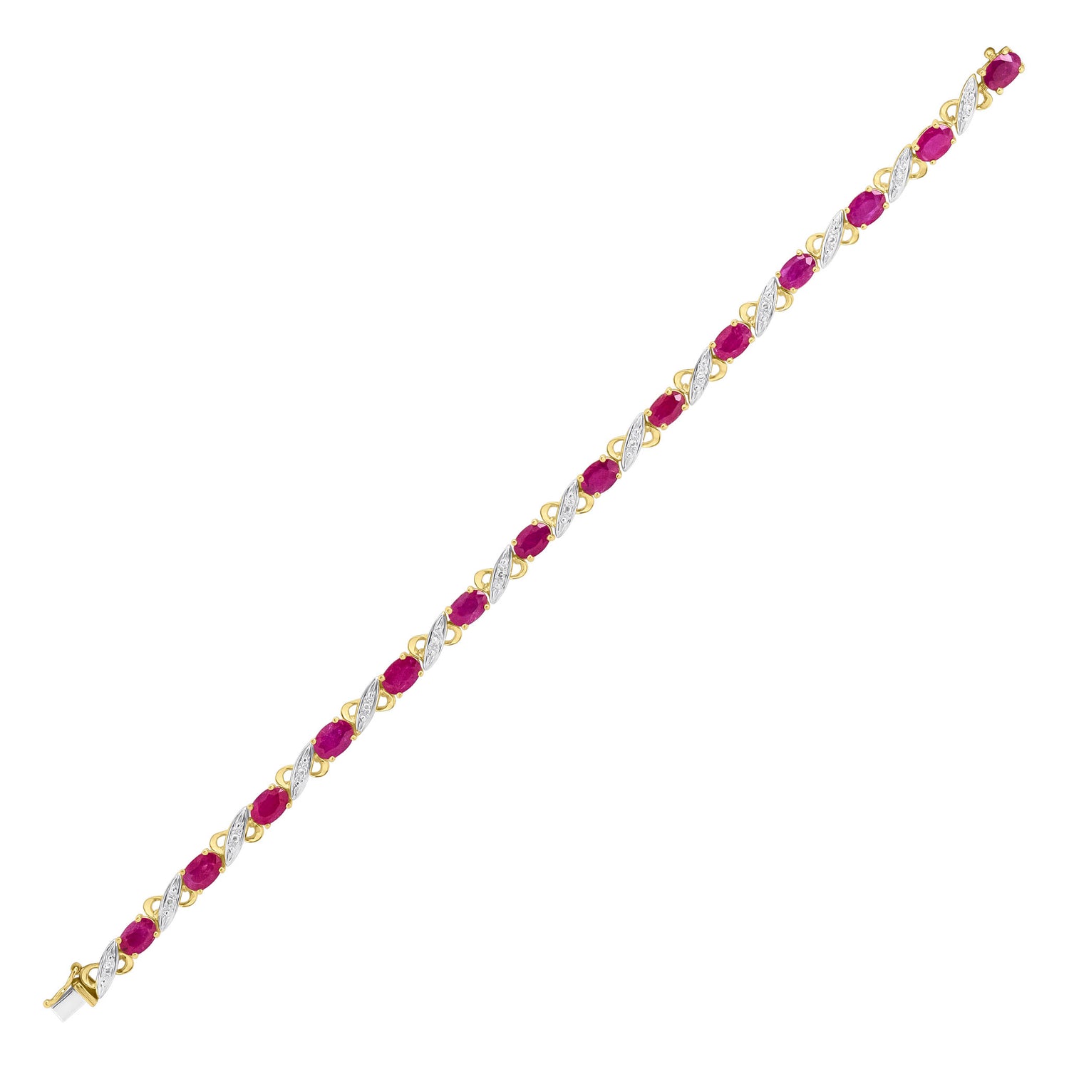 9ct Yellow Gold Oval Natural Ruby and Diamond Link Bracelet