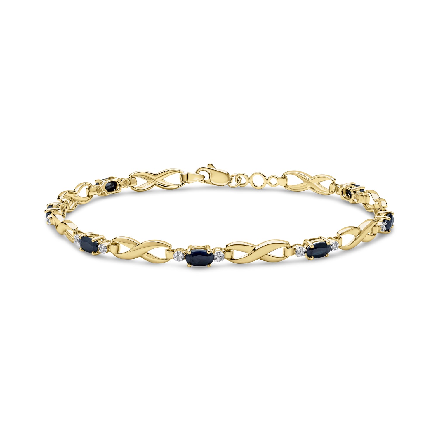9ct Yellow Gold Oval Natural Sapphire and Diamond Link Bracelet
