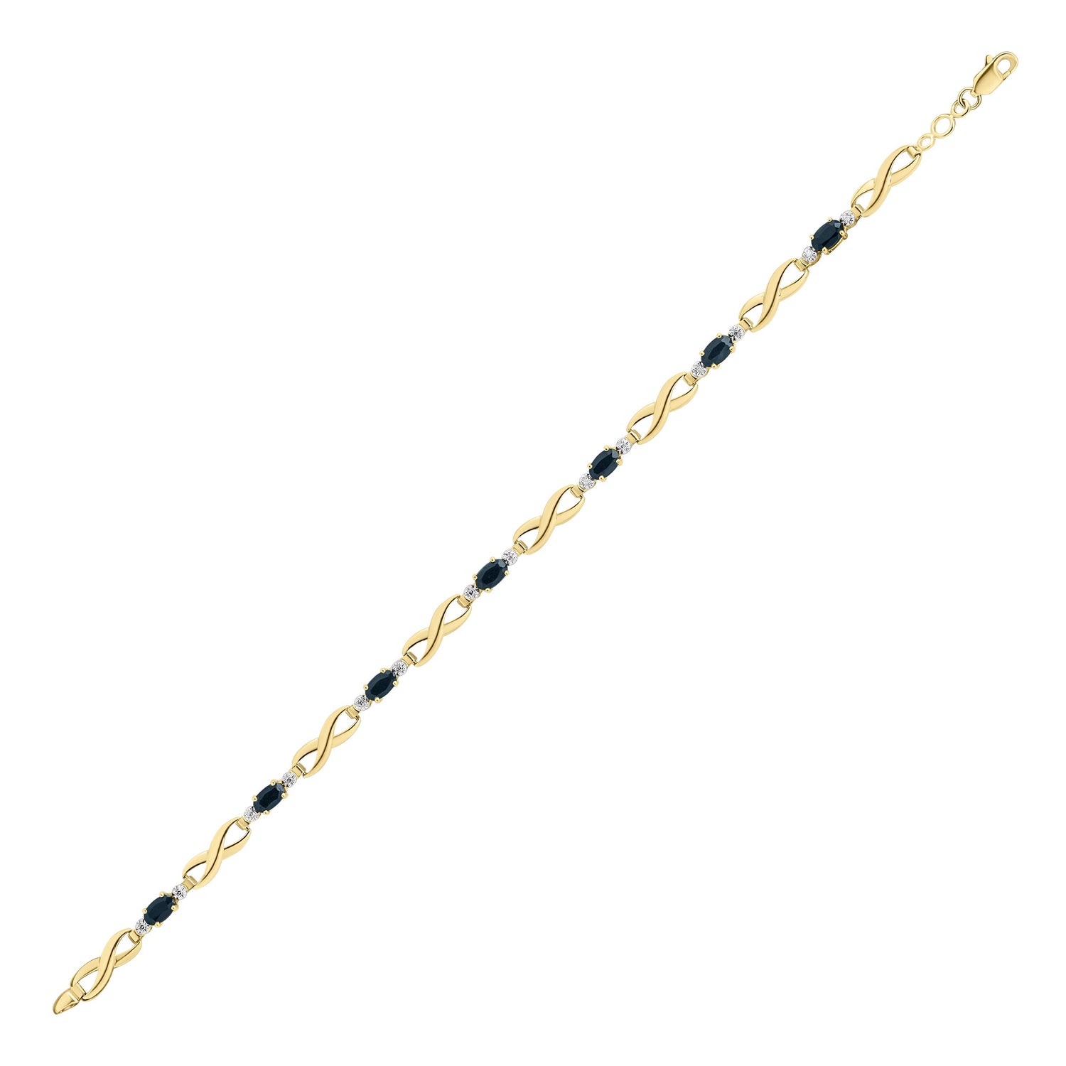 9ct Yellow Gold Oval Natural Sapphire and Diamond Link Bracelet