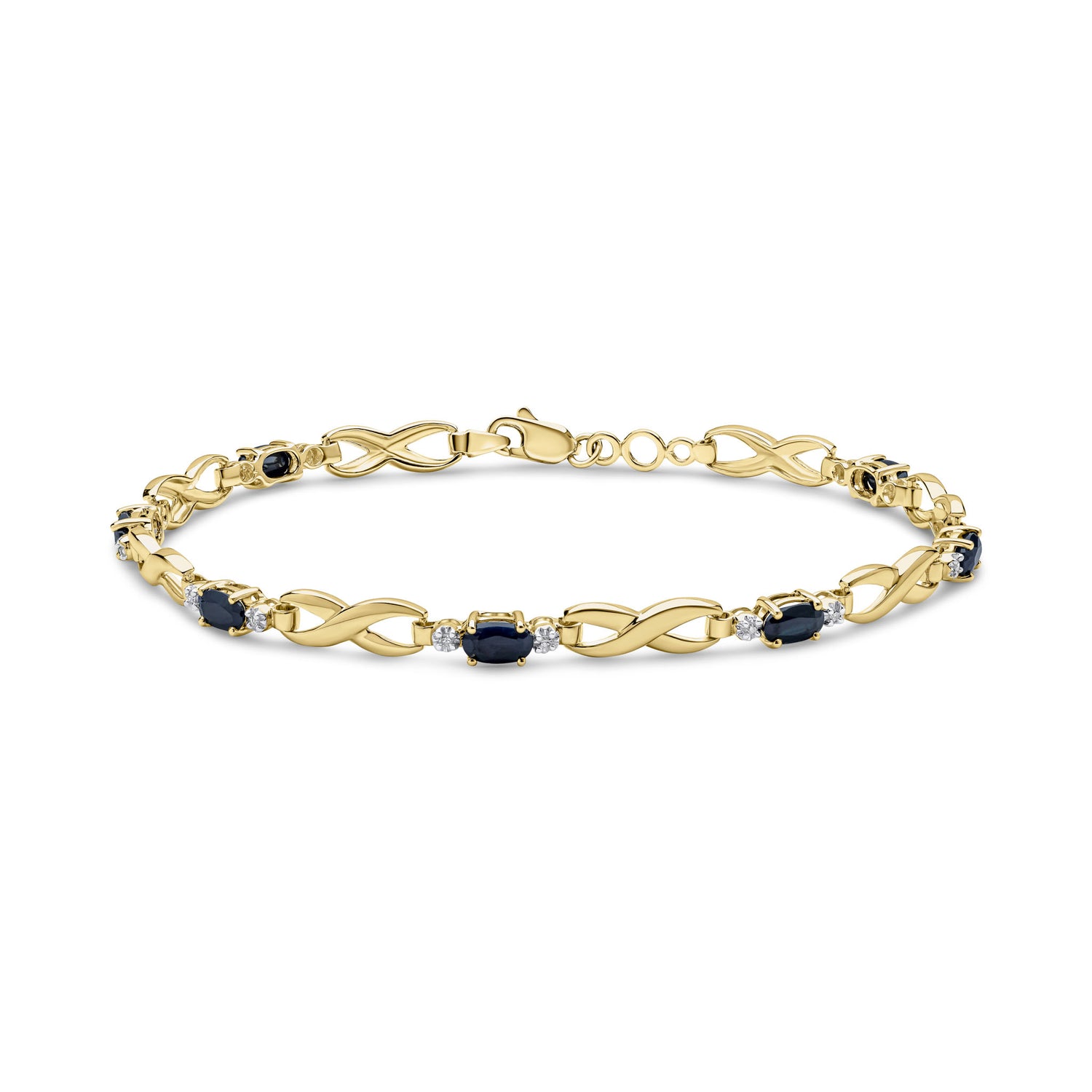 9ct Yellow Gold Oval Natural Sapphire and Diamond Link Bracelet