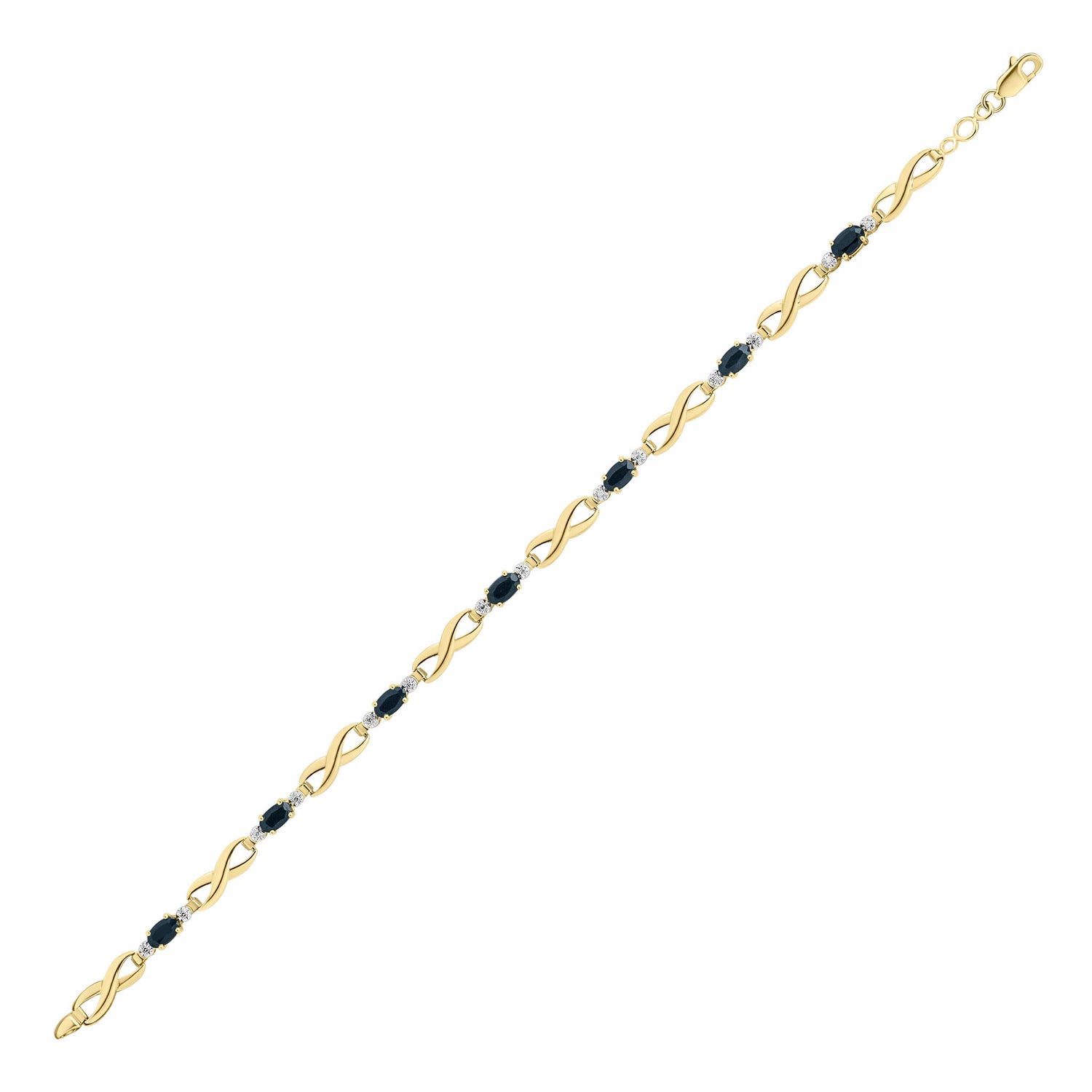 9ct Yellow Gold Oval Natural Sapphire and Diamond Link Bracelet