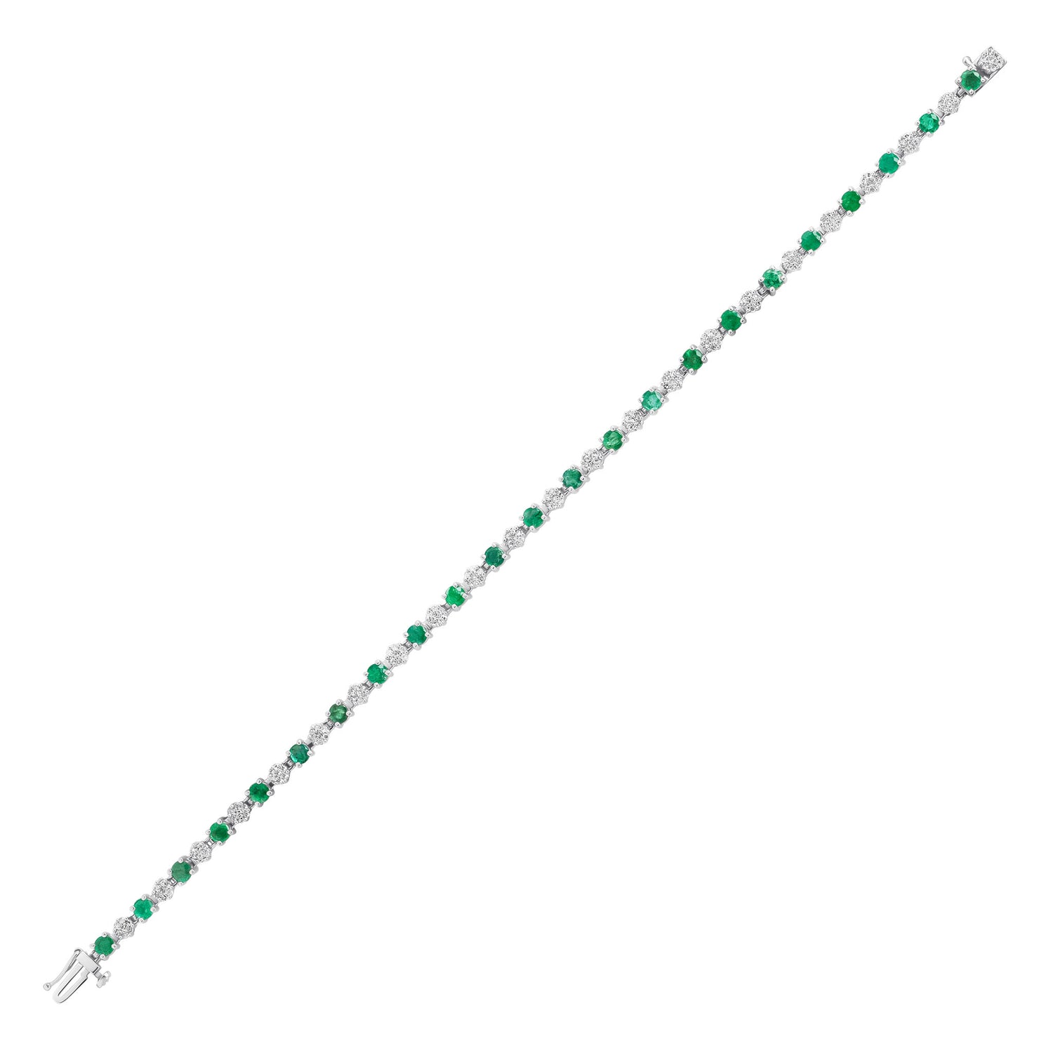 9ct White Gold Round Natural Emerald and Diamond Tennis Bracelet