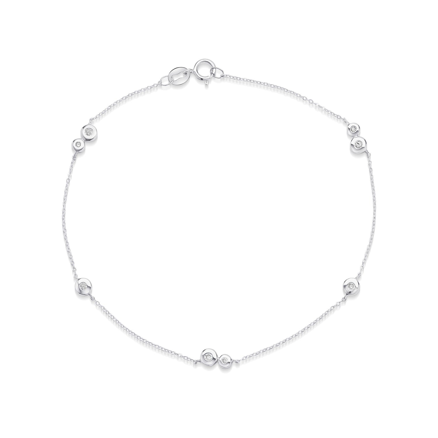 9ct White Gold Natural Diamond Chain Bracelet with Rubover Set Diamonds — 18cm