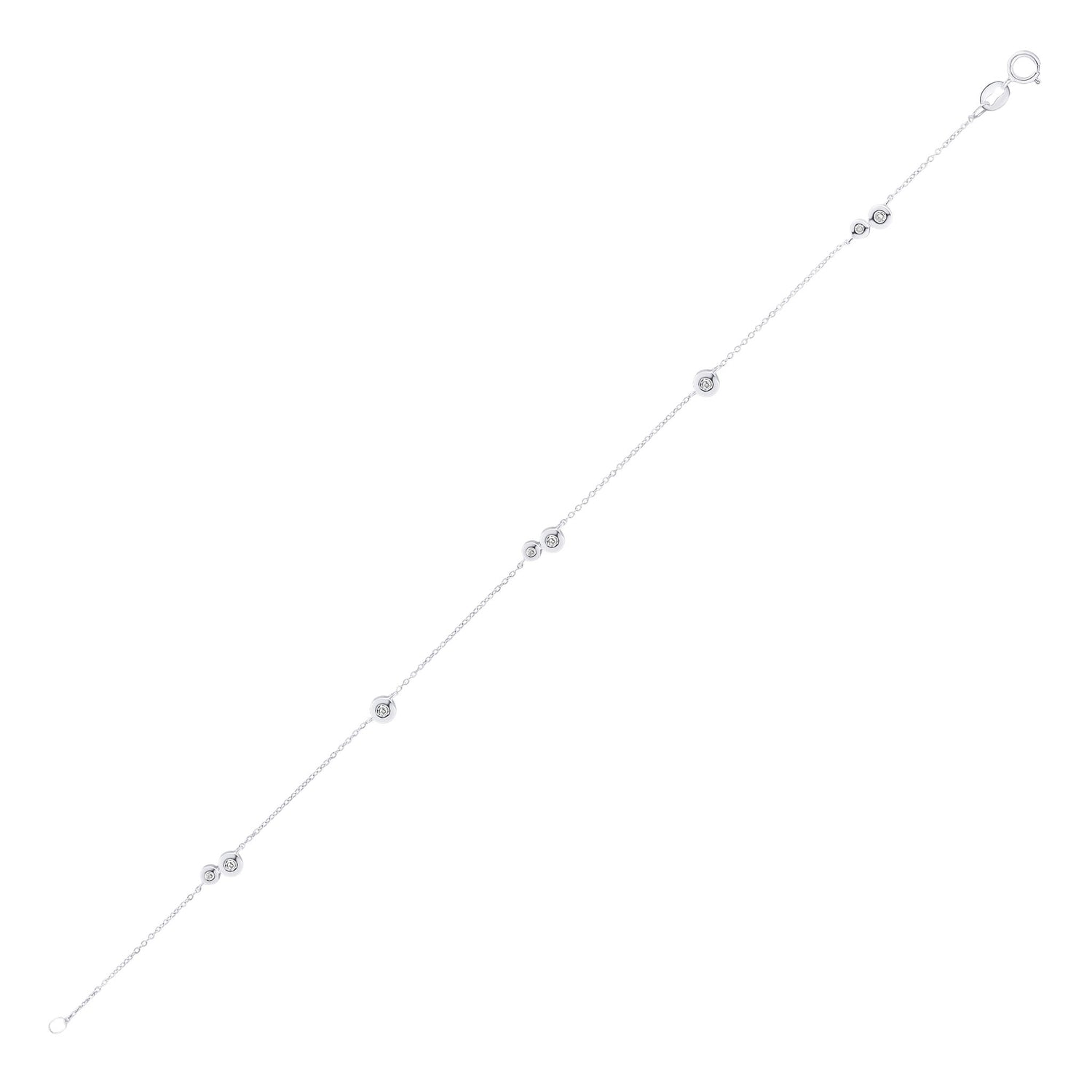 9ct White Gold Natural Diamond Chain Bracelet with Rubover Set Diamonds — 18cm