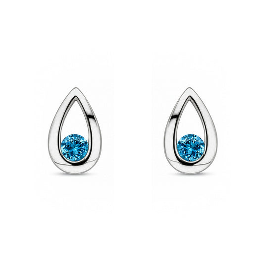 9ct White Gold Round Natural Swiss Blue Topaz Teardrop Stud Earrings