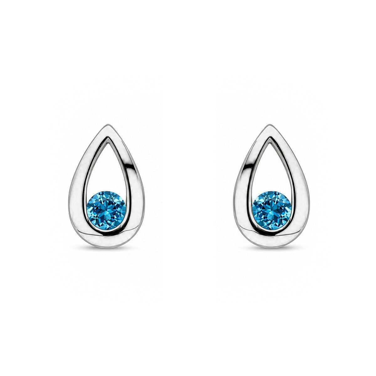 9ct White Gold Round Natural Swiss Blue Topaz Teardrop Stud Earrings