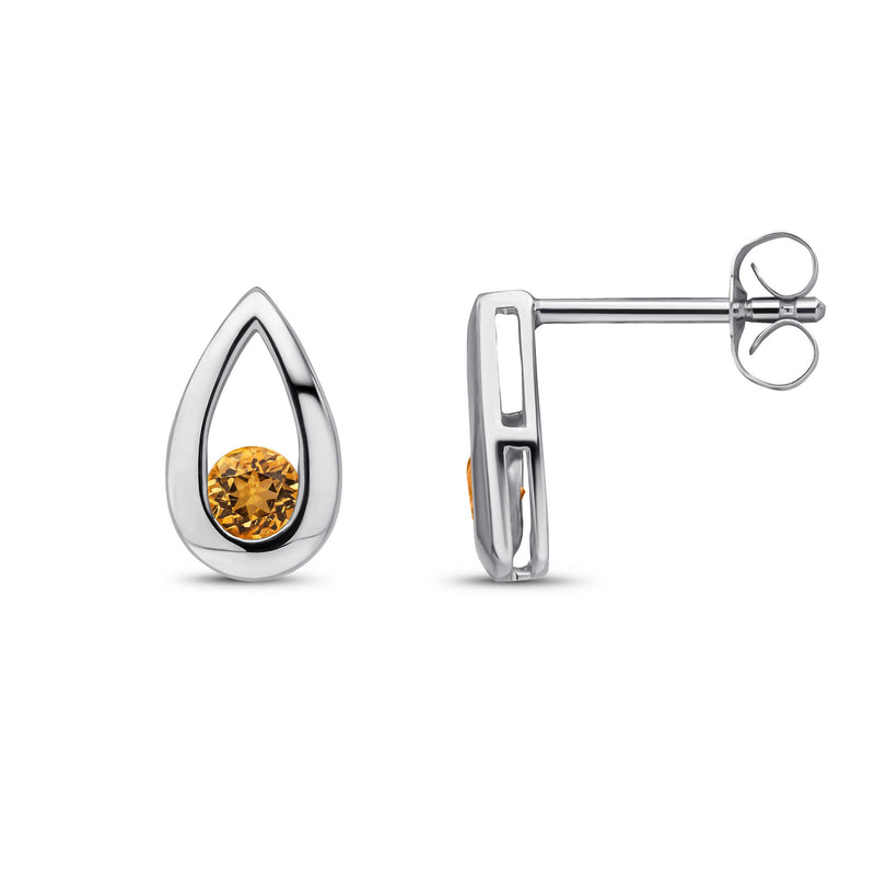 9ct White Gold Round Natural Citrine Teardrop Stud Earrings