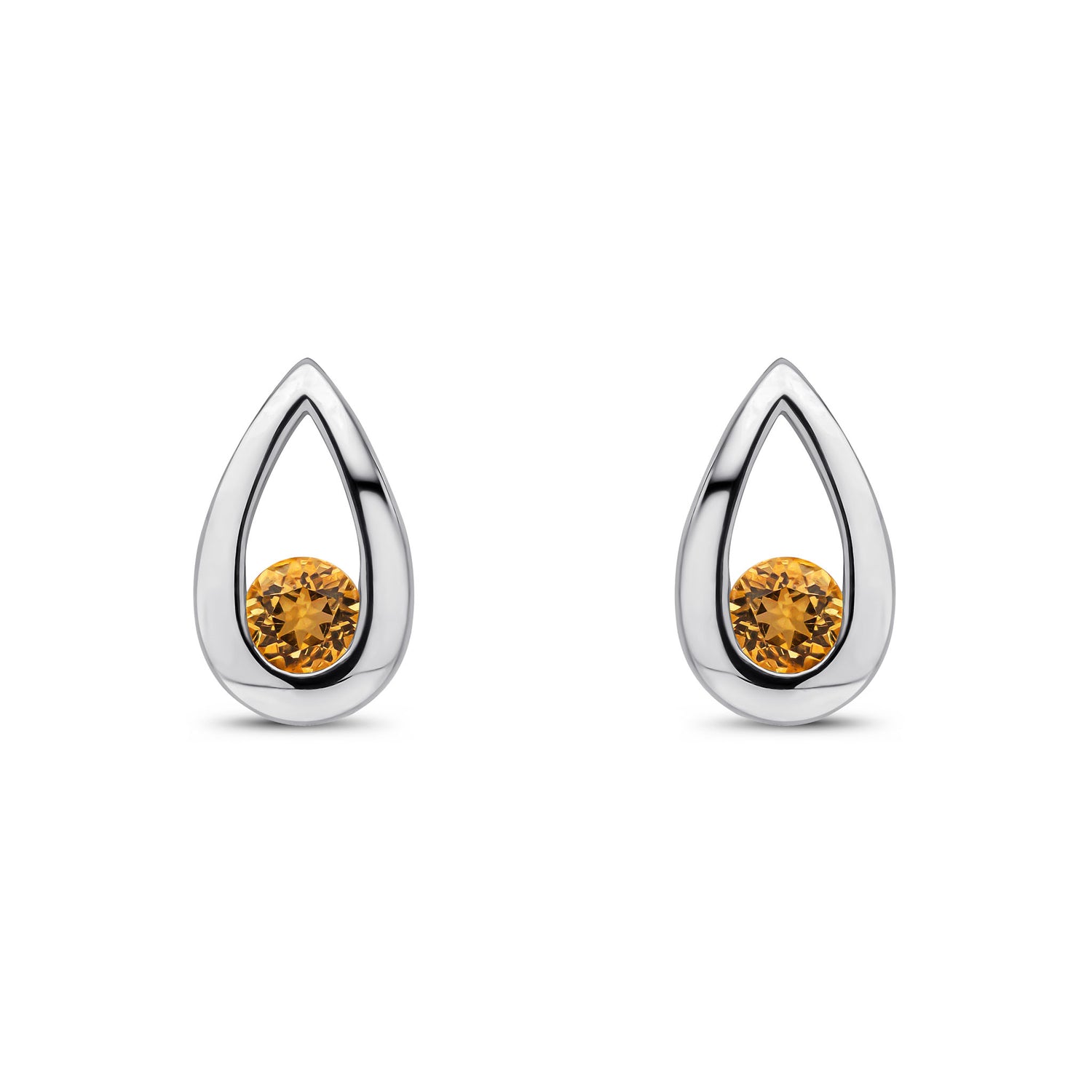 9ct White Gold Round Natural Citrine Teardrop Stud Earrings