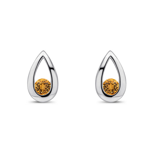 9ct White Gold Round Natural Citrine Teardrop Stud Earrings