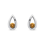 9ct White Gold Round Natural Citrine Teardrop Stud Earrings