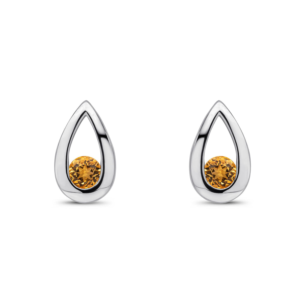 9ct White Gold Round Natural Citrine Teardrop Stud Earrings