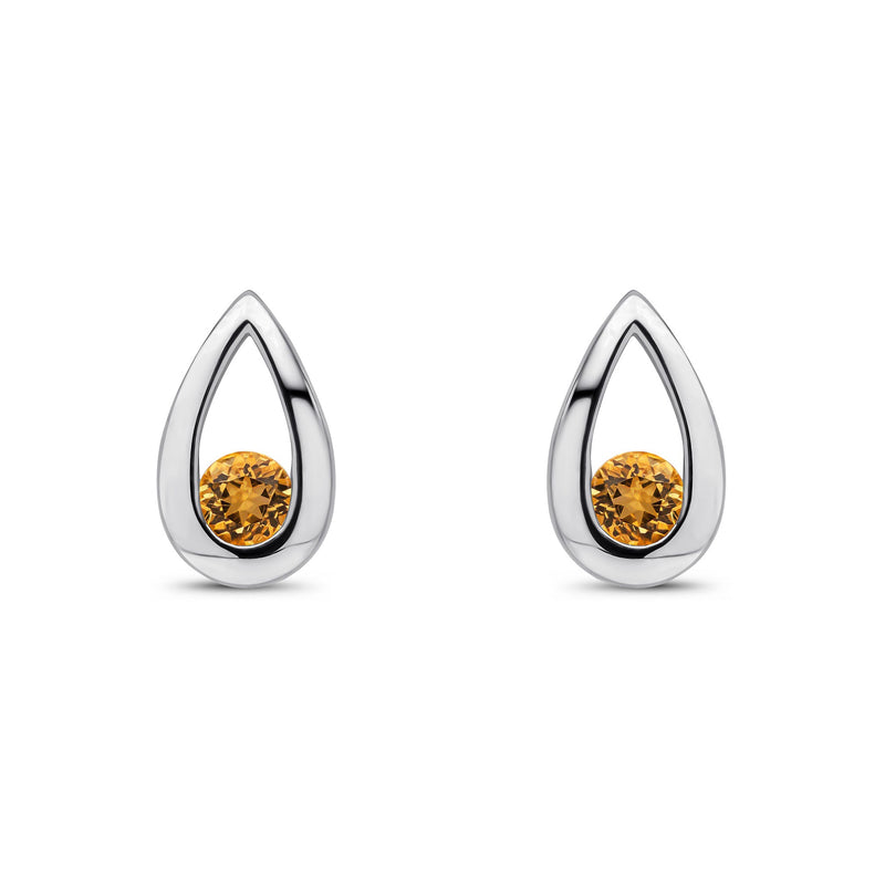 9ct White Gold Round Natural Citrine Teardrop Stud Earrings