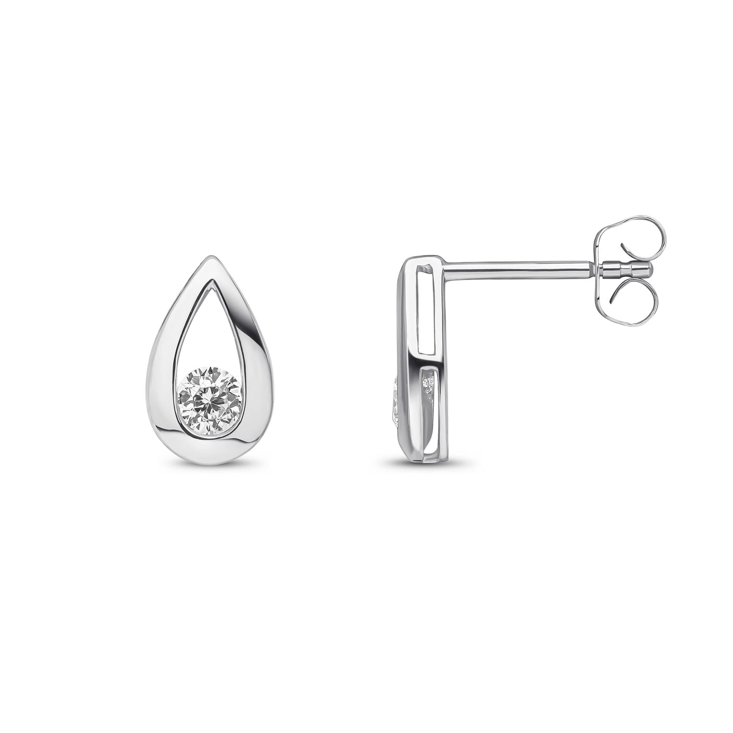9ct White Gold Cubic Zirconia CZ Teardrop Stud Earrings