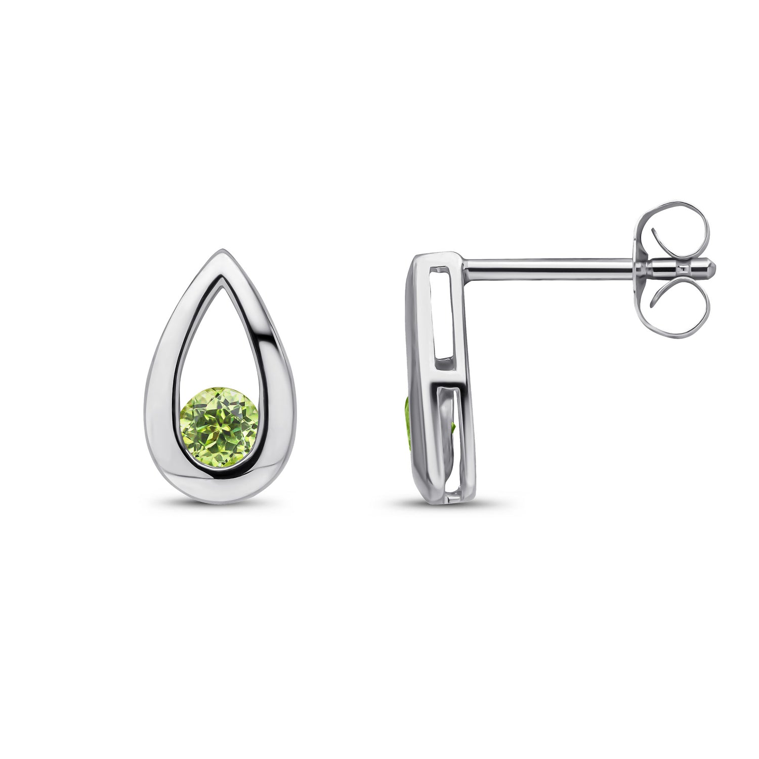 9ct White Gold Round Natural Peridot Teardrop Stud Earrings