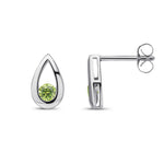9ct White Gold Round Natural Peridot Teardrop Stud Earrings
