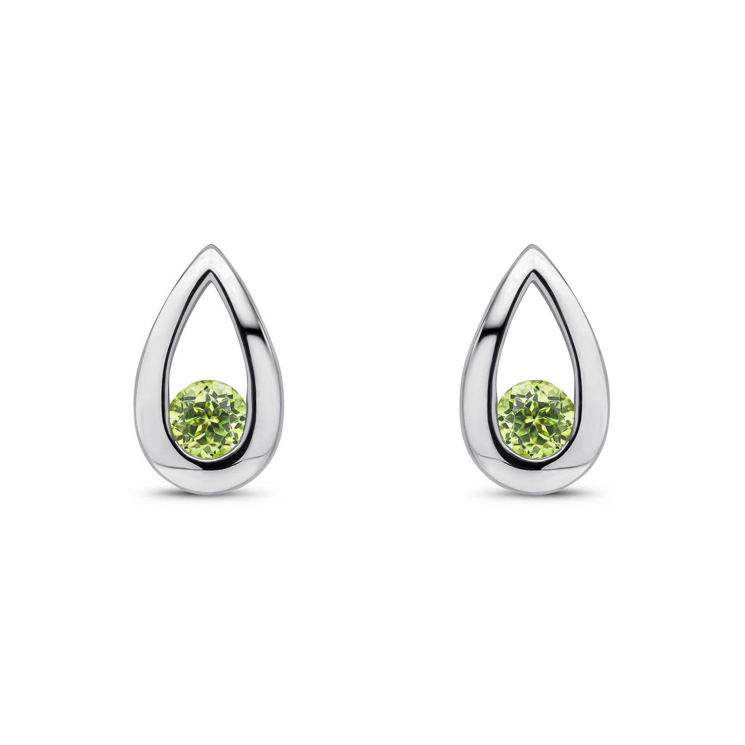 9ct White Gold Round Natural Peridot Teardrop Stud Earrings