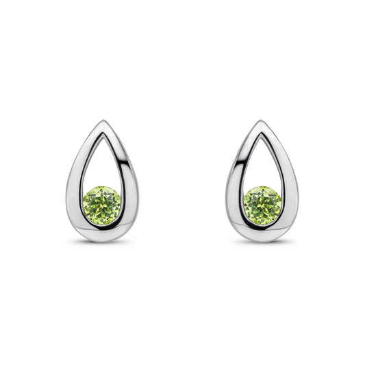 9ct White Gold Round Natural Peridot Teardrop Stud Earrings
